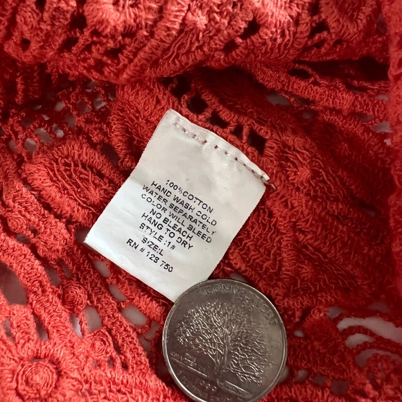Verty‎ Crochet Knit Top Orange Floral Open Cold Shoulder Short Sleeve L - Picture 4 of 5